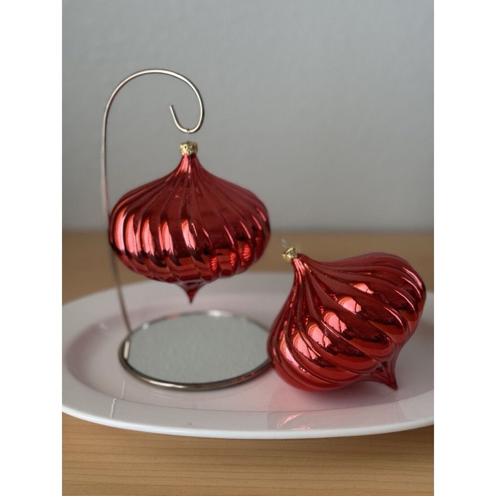 Vtg Large Onion Red Plastic Christmas Ornament Lot Unbreakable Gold-tone Cap